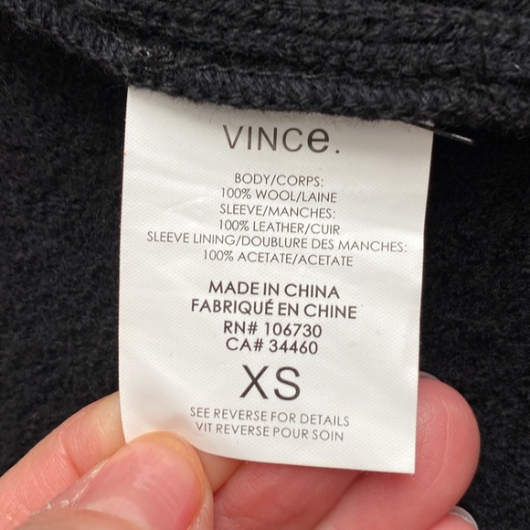 Vince Women's‎ Size XS Black Leather Sleeve Asymmetrical Boucle Wool Jacket - Picture 6 of 9